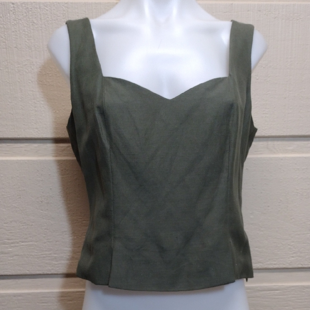 Gantos Silk/Linen Blend Fitted Vintage Olive Tank Top 6